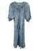 Julia Amory Size L Light blue & white Cotton Short Balloon Sleeve V Neck Dress Light blue & white / L