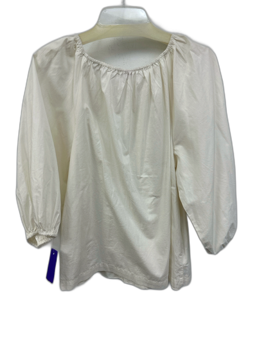 Frances Valentine Size Medium Cream White Cotton Long puff sleeve Gathered Top Cream White / Medium