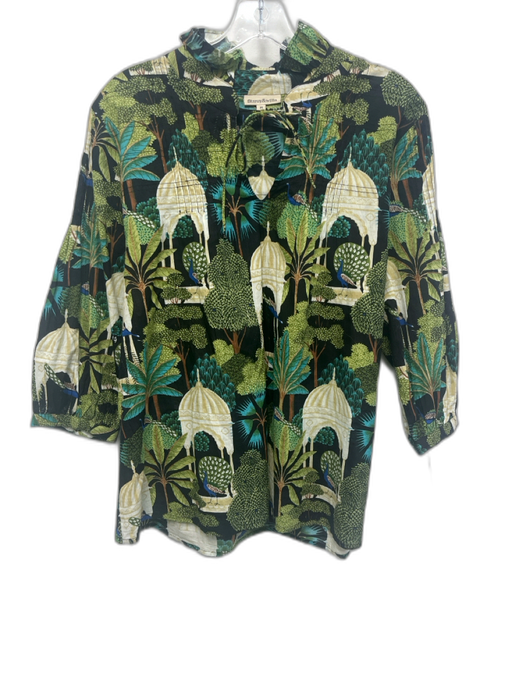 Fitzroy & Willa Size Medium Black, Green, Teal Cotton Long Sleeve Peacock Top Black, Green, Teal / Medium