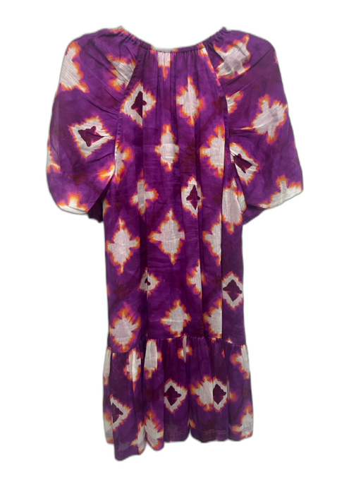 Marie Oliver Size Large Purple, Orange, White Linen & Silk Tie Dye Tiered Dress Purple, Orange, White / Large