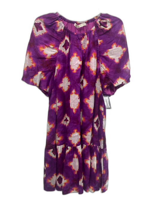 Marie Oliver Size Large Purple, Orange, White Linen & Silk Tie Dye Tiered Dress Purple, Orange, White / Large