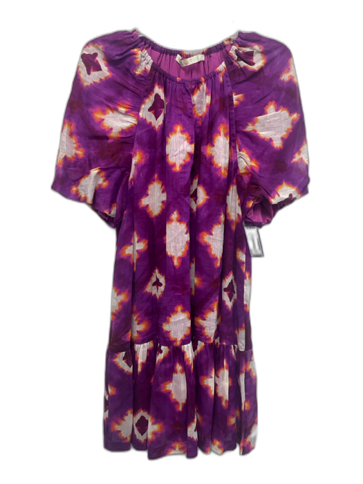 Marie Oliver Size Large Purple, Orange, White Linen & Silk Tie Dye Tiered Dress Purple, Orange, White / Large