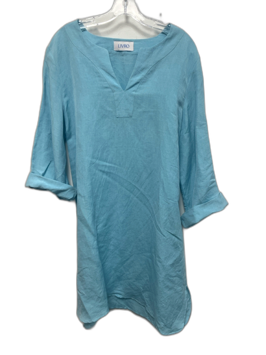 Livro Size 42 Baby Blue Linen Long Sleeve Tunic Neck Dress Baby Blue / 42