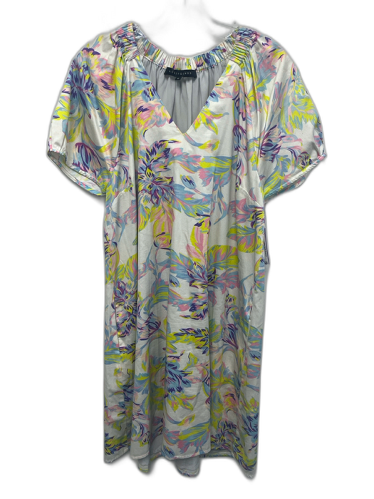 Abbey Glass Size Medium Purple, Green, Pink Cotton Blend Cap Sleeve Floral Dress Purple, Green, Pink / Medium