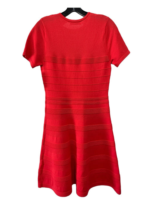 Sandro Size 3/M Red Orange Viscose Blend Short Sleeve Ribbed Open Knit Dress Red Orange / 3/M