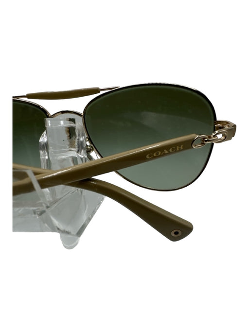 Coach Gold & Beige Metal & Plastic Double Bridge Gradient Aviator Sunglasses Gold & Beige