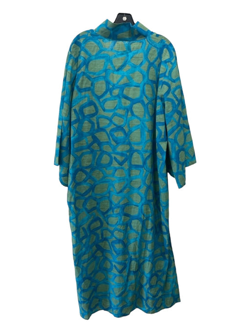 Holly Shae Design Size S/M Blue & Green Cotton 3/4 Sleeve Geometric Maxi Dress Blue & Green / S/M