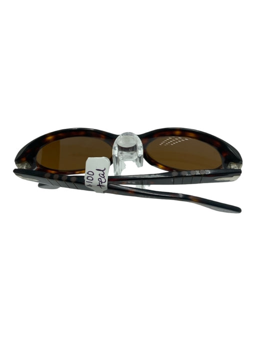 Persol Brown Print Acetate Tortoiseshell Silver Hardware Oval Sunglasses Brown Print