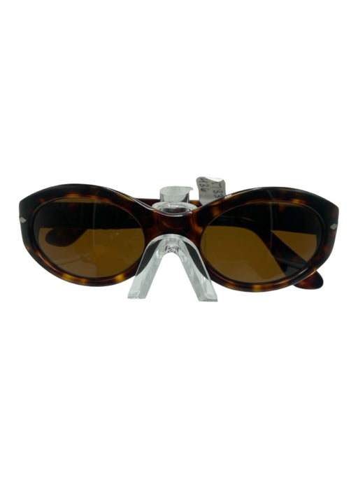 Persol Brown Print Acetate Tortoiseshell Silver Hardware Oval Sunglasses Brown Print