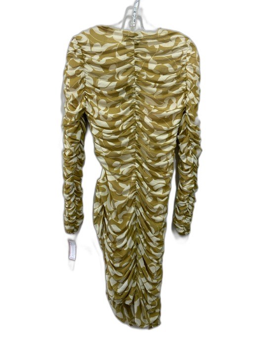 Nicholas Size 12 Yellow & Cream Polyester Blend Long Sleeve Abstract Print Dress Yellow & Cream / 12