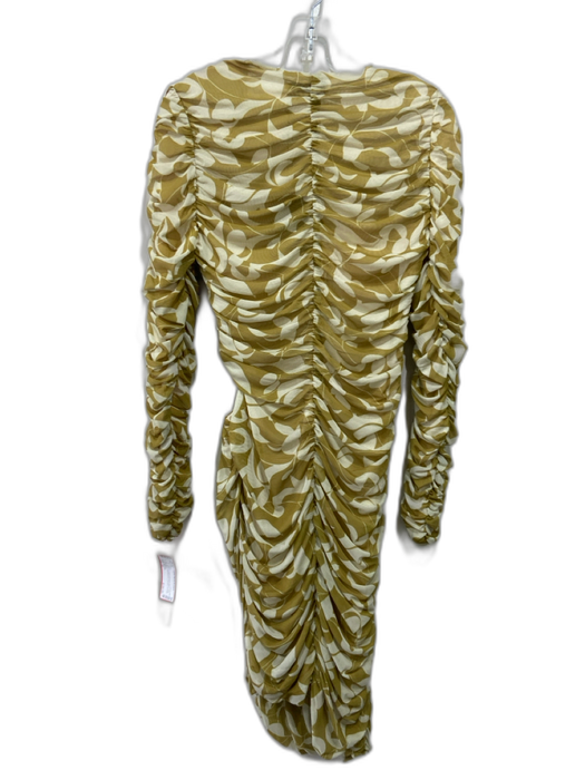 Nicholas Size 12 Yellow & Cream Polyester Blend Long Sleeve Abstract Print Dress Yellow & Cream / 12