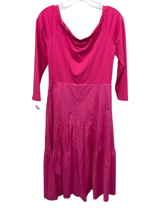 Tuckernuck Size L Hot pink Cotton 1/2 Sleeve Tiered Fabric Block Midi Dress Hot pink / L