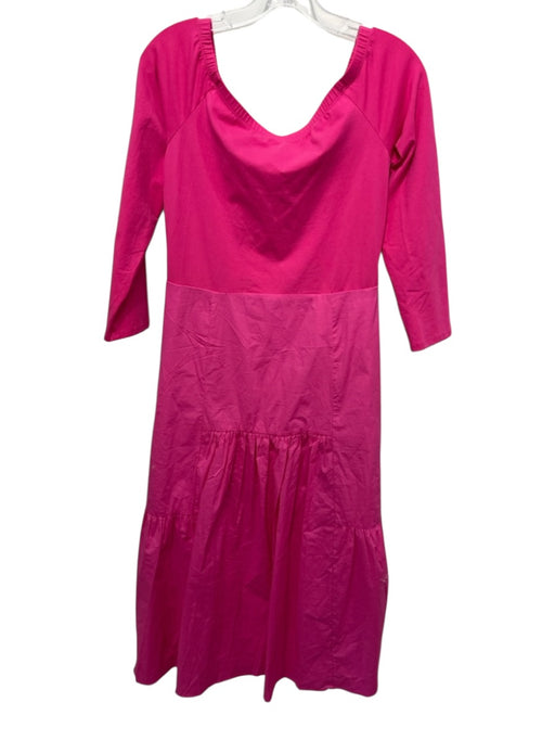 Tuckernuck Size L Hot pink Cotton 1/2 Sleeve Tiered Fabric Block Midi Dress Hot pink / L