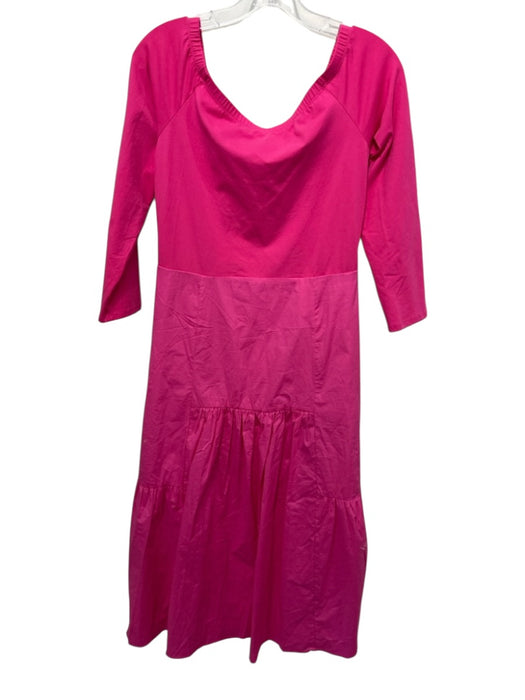 Tuckernuck Size L Hot pink Cotton 1/2 Sleeve Tiered Fabric Block Midi Dress Hot pink / L