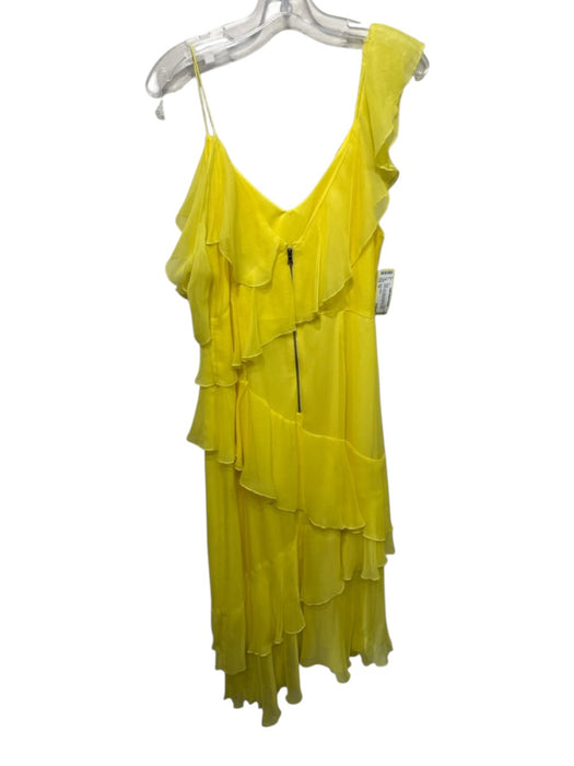 Alice + Olivia Size 10 Yellow Silk Ruffle Cap Sleeve Ruffle Tiered Midi Dress Yellow / 10