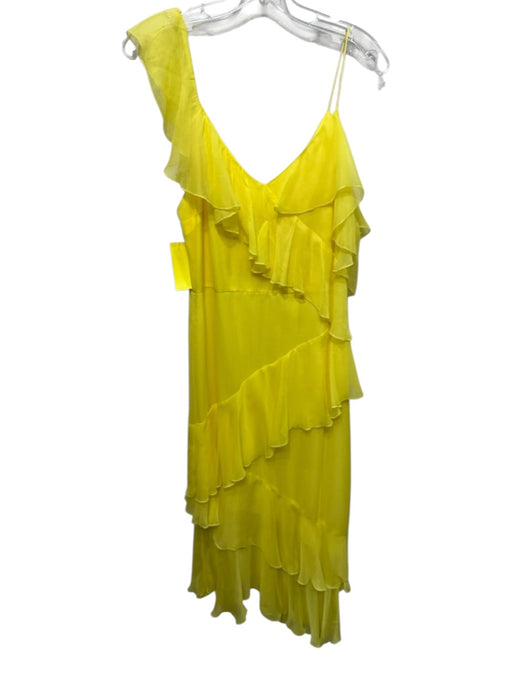 Alice + Olivia Size 10 Yellow Silk Ruffle Cap Sleeve Ruffle Tiered Midi Dress Yellow / 10
