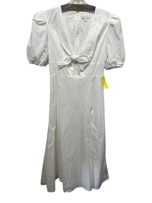 Ronny Kobo Size M White Cotton Bow detail Short Sleeve Back Zip Dress White / M