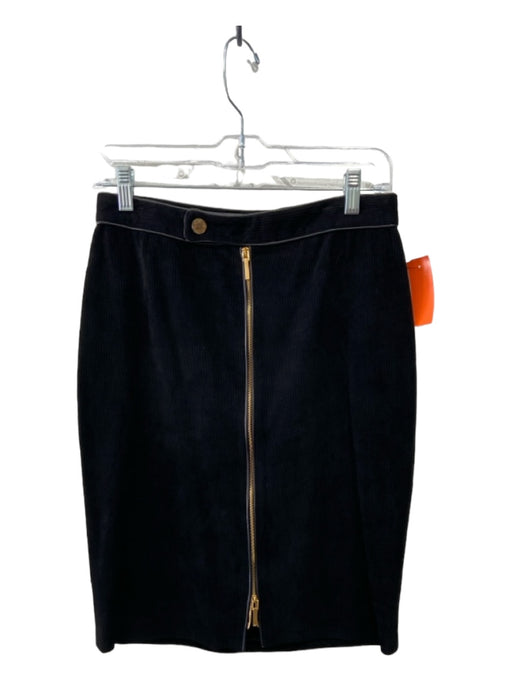 Ralph Lauren Size 4 Black Goat Suede Front Zip Textured Goldtone Hardware Skirt Black / 4