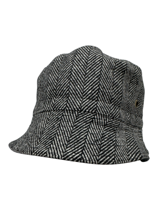 No Brand Black & White Herringbone Print Reversible Hat Black & White