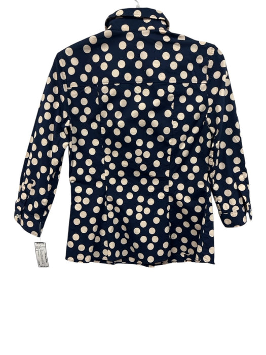 Carolina Herrera Size 4 Navy Blue & White Cotton Blend 3/4 Sleeve Polka Dot Top Navy Blue & White / 4