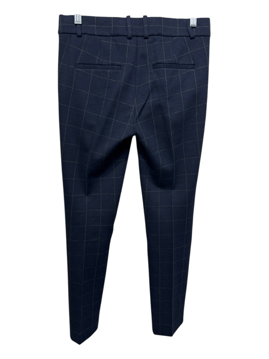 Theory Size 0 Navy & Green Viscose Blend Mid Rise Windowpane Tapered Pants Navy & Green / 0