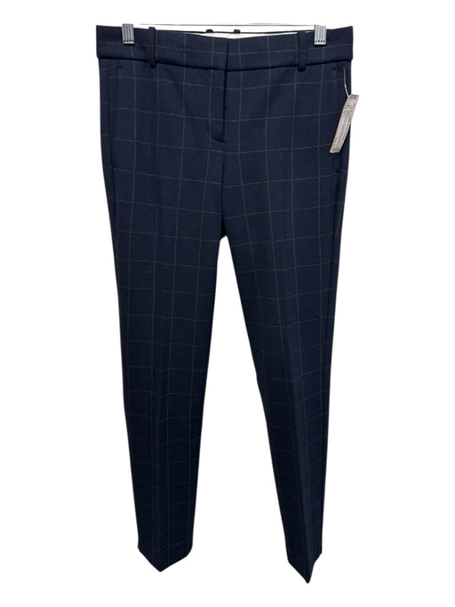 Theory Size 0 Navy & Green Viscose Blend Mid Rise Windowpane Tapered Pants Navy & Green / 0