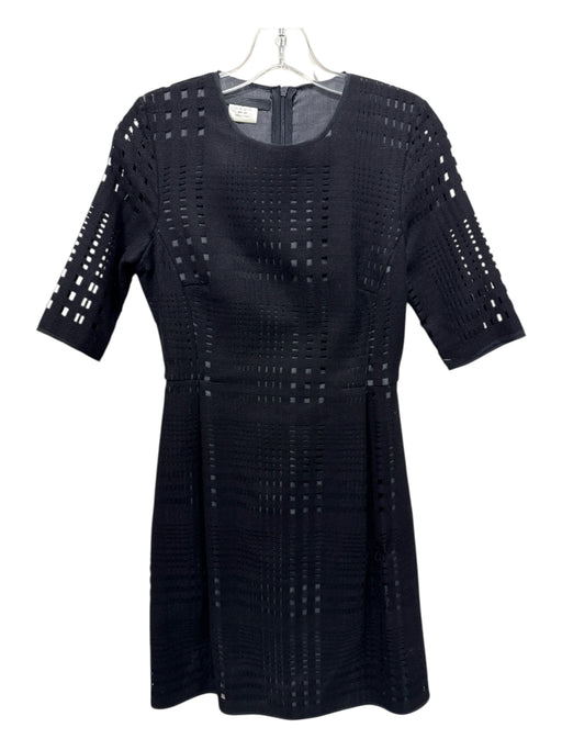 Les Copains Size 38 Black & Gray Wool Blend Short Sleeve Lace Cut Out Dress Black & Gray / 38