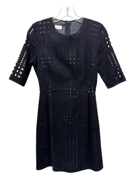 Les Copains Size 38 Black & Gray Wool Blend Short Sleeve Lace Cut Out Dress Black & Gray / 38