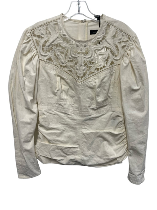 Isabel Marant Size 40 Ecru Cream Poplin Cotton Long puff sleeve Lace Panel Top Ecru Cream / 40