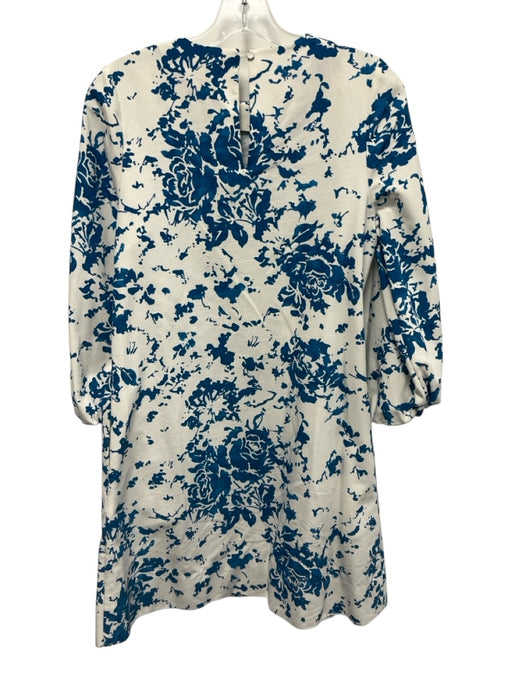 Ann Mashburn Size XS Blue & White Cotton 3/4 Puff Sleeve Floral Print Mini Dress Blue & White / XS