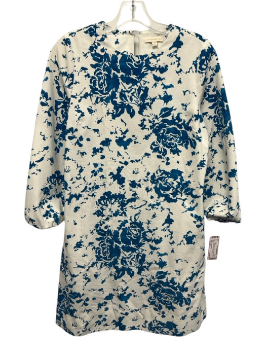 Ann Mashburn Size XS Blue & White Cotton 3/4 Puff Sleeve Floral Print Mini Dress Blue & White / XS