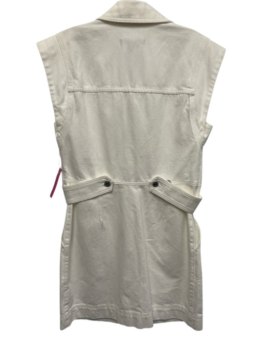 Veronica Beard Size 4 White Cotton Denim Sleeveless Buttons Patch Pockets Dress White / 4