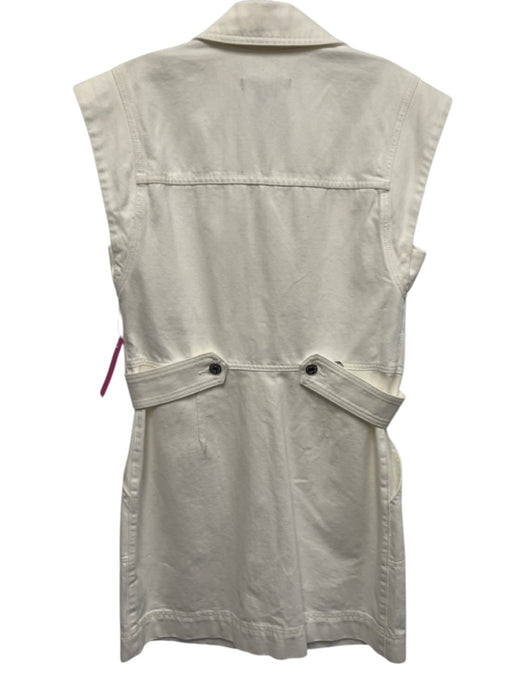 Veronica Beard Size 4 White Cotton Denim Sleeveless Buttons Patch Pockets Dress White / 4