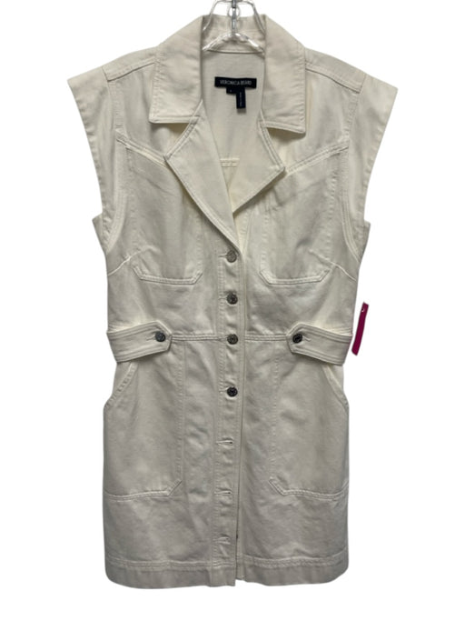 Veronica Beard Size 4 White Cotton Denim Sleeveless Buttons Patch Pockets Dress White / 4