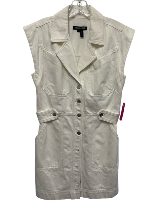 Veronica Beard Size 4 White Cotton Denim Sleeveless Buttons Patch Pockets Dress White / 4