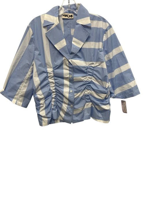Hache Size 42 Blue & White Cotton & Polyester Puff 1/2 Sleeve Stripe Blouse Top Blue & White / 42