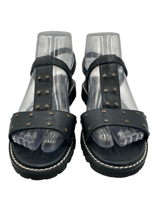 Manolo Blahnik Shoe Size 36.5 Navy Blue Leather Bronze Hardware T Strap Sandals Navy Blue / 36.5