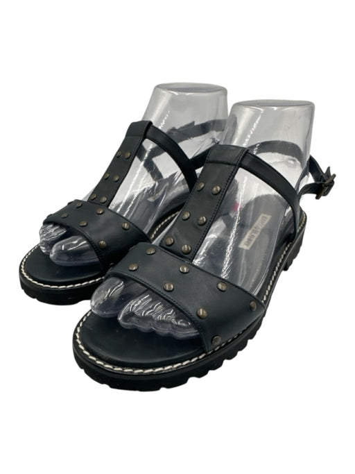 Manolo Blahnik Shoe Size 36.5 Navy Blue Leather Bronze Hardware T Strap Sandals Navy Blue / 36.5