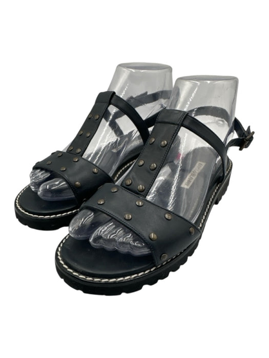 Manolo Blahnik Shoe Size 36.5 Navy Blue Leather Bronze Hardware T Strap Sandals Navy Blue / 36.5