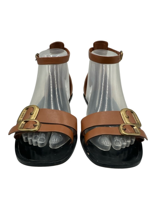 Tod's Shoe Size 36.5 Cognac Brown Leather Brass Hardware Ankle Buckle Sandals Cognac Brown / 36.5