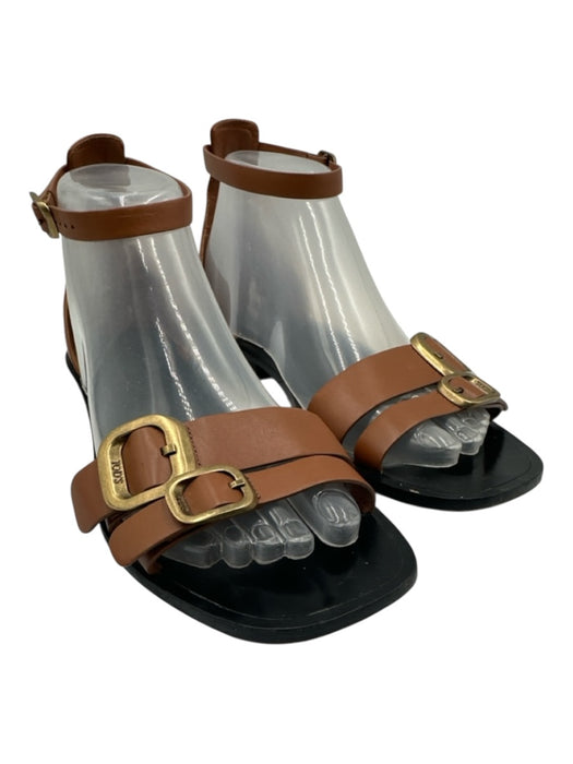 Tod's Shoe Size 36.5 Cognac Brown Leather Brass Hardware Ankle Buckle Sandals Cognac Brown / 36.5