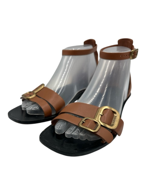 Tod's Shoe Size 36.5 Cognac Brown Leather Brass Hardware Ankle Buckle Sandals Cognac Brown / 36.5