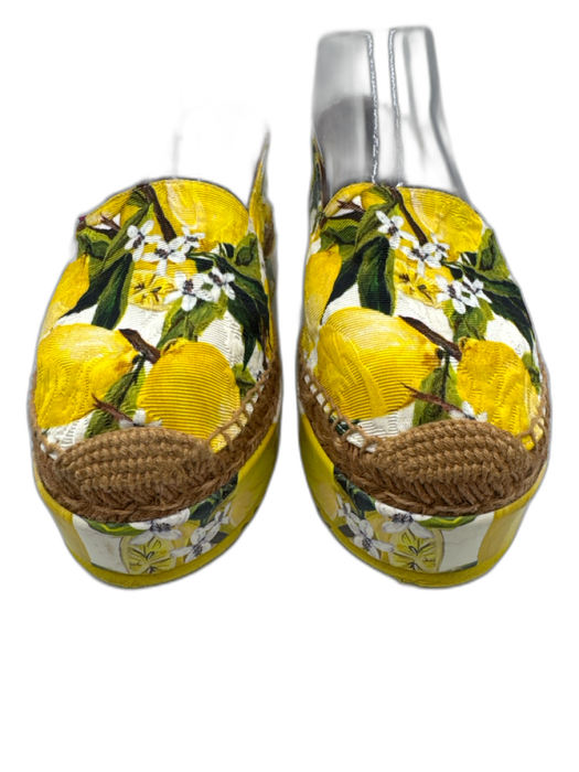Dolce & Gabbana Shoe Size 37 Yellow, Green, Beige Canvas Espadrille Lemons Flats Yellow, Green, Beige / 37