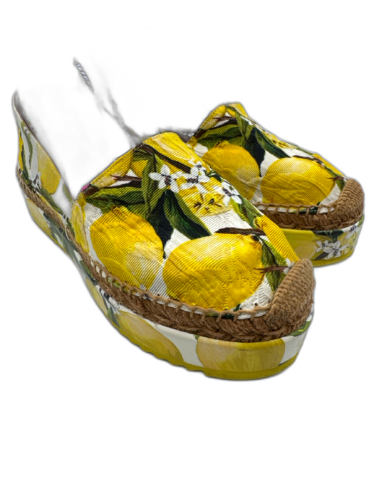 Dolce & Gabbana Shoe Size 37 Yellow, Green, Beige Canvas Espadrille Lemons Flats Yellow, Green, Beige / 37