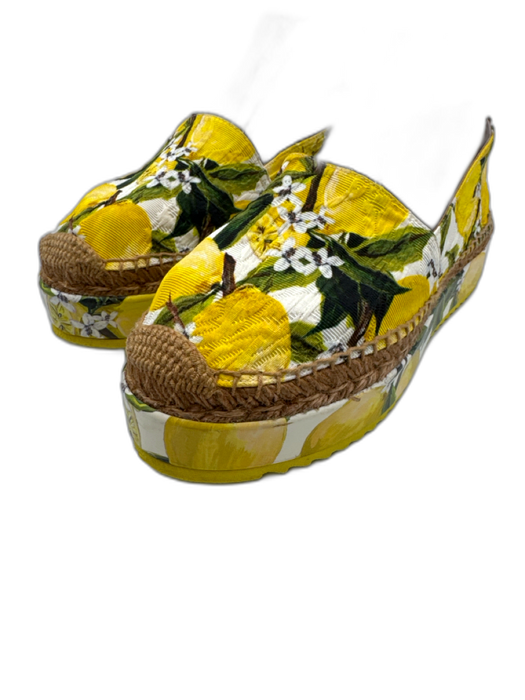 Dolce & Gabbana Shoe Size 37 Yellow, Green, Beige Canvas Espadrille Lemons Flats Yellow, Green, Beige / 37