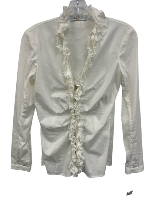 CH Carolina Herrera Size 2 White Cotton Blend Long Sleeve Pleated Zip Front Top White / 2