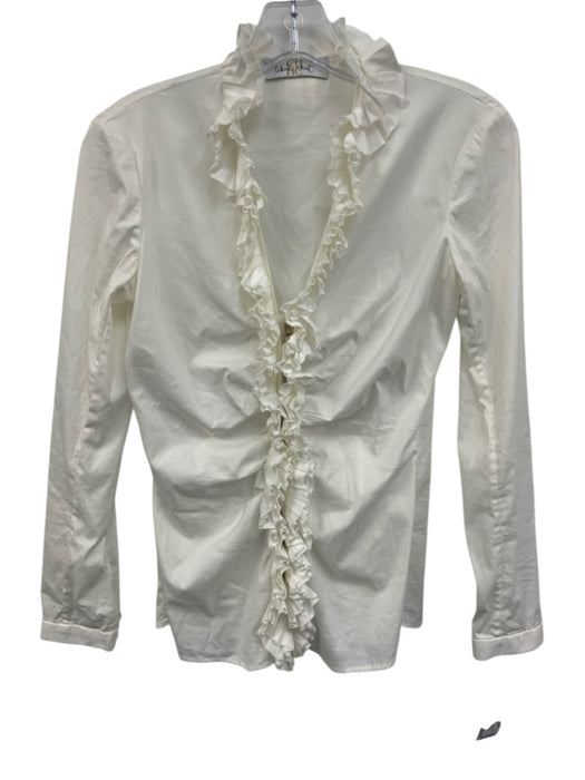 CH Carolina Herrera Size 2 White Cotton Blend Long Sleeve Pleated Zip Front Top White / 2