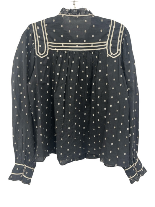 Ulla Johnson Size 6 Black & White Cotton Long Sleeve Embroidered Ruffles Top Black & White / 6