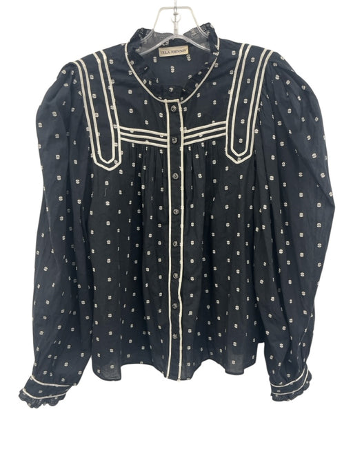 Ulla Johnson Size 6 Black & White Cotton Long Sleeve Embroidered Ruffles Top Black & White / 6