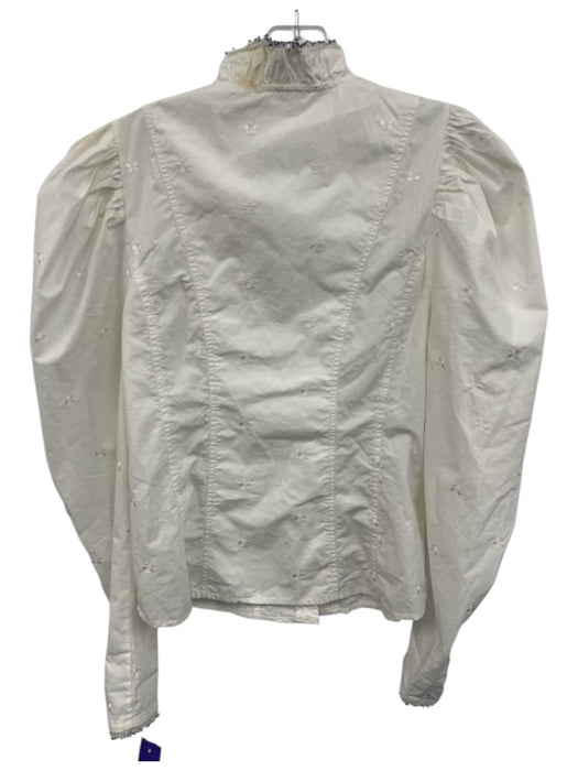 Ulla Johnson Size 4 White & Black Cotton Long Sleeve Floral Embroidery Top White & Black / 4